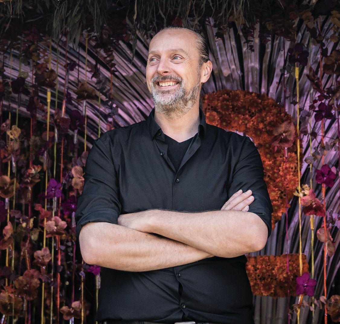 Portrait of Belgian floral artist and Bloom Up founder Tom De Houwer